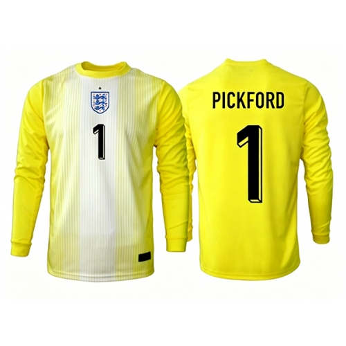 Billige Fotballdrakt England Jordan Pickford #1 Keeper Replika Bortedrakt VM 2026 Langermet Billige Fotballdrakt England Jordan Pickford #1 Keeper Replika Bortedrakt VM 2026 Langermet